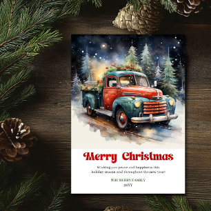 Stylish rustic Christmas scene watercolor festive Holiday Card