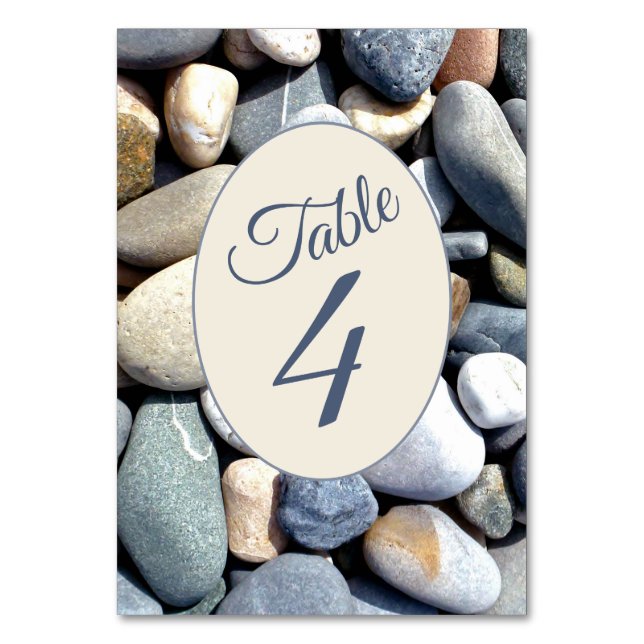 Stylish Rustic Colorful Beach Pebbles TABLE 4 Table Number (Front)