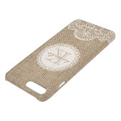 Stylish Rustic Country Burlap Ivory Lace Monogram Uncommon iPhone Case (Top)