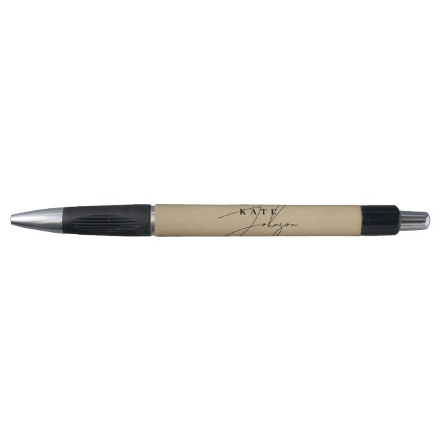 Stylish Rustic Kraft Signature Script Monogram Pen (Front)