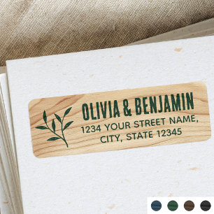 Stylish Rustic Leaf Woodgrain Green Return Address Label