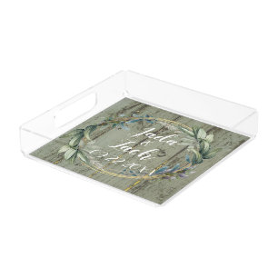 Stylish Rustic Leafy  Wreath Wedding   Acrylic Tray