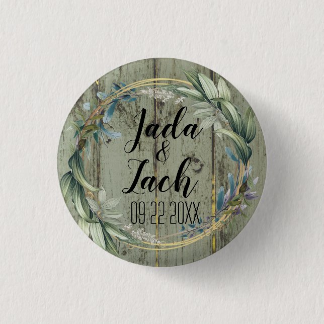 Stylish Rustic Leafy  Wreath Wedding   Button (Front)