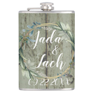 Stylish Rustic Leafy  Wreath Wedding  Flask