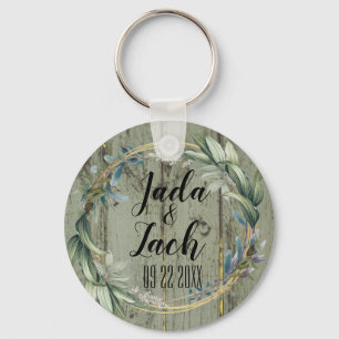 Stylish Rustic Leafy Wreath Wedding Keychain
