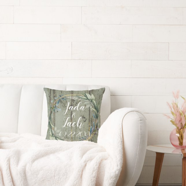 Stylish Rustic Leafy  Wreath Wedding  Throw Pillow (Couch)