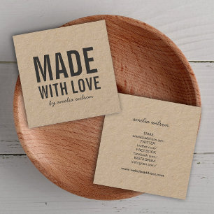 Stylish Rustic Made with Love Social Media Kraft Square Business Card