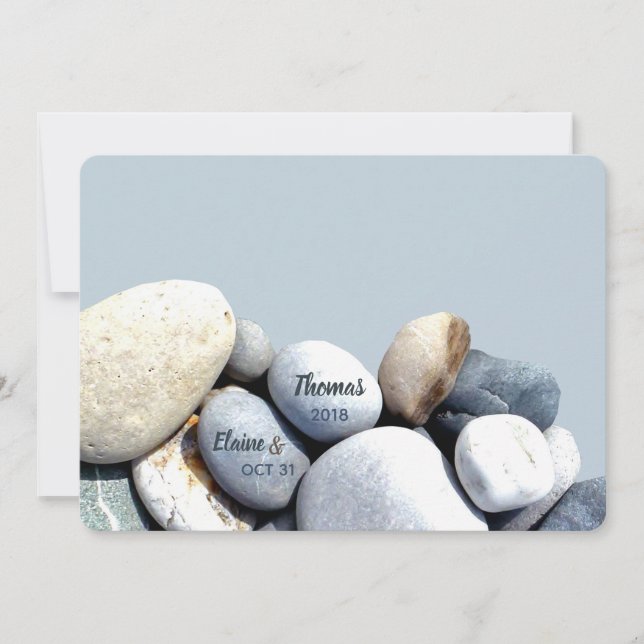 Stylish Rustic Name Modern Unusual Pebbles Wedding (Front)
