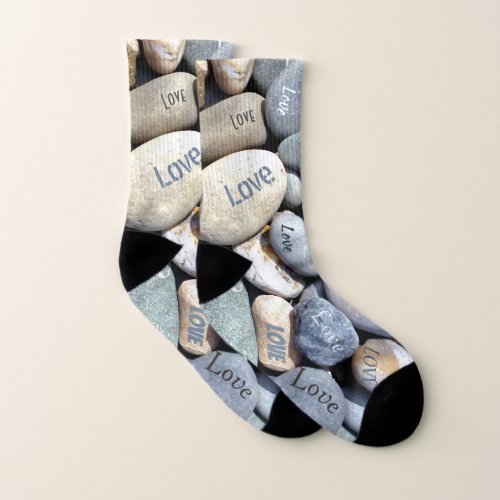 Stylish Rustic Romantic Unusual LOVE Pebbles Socks