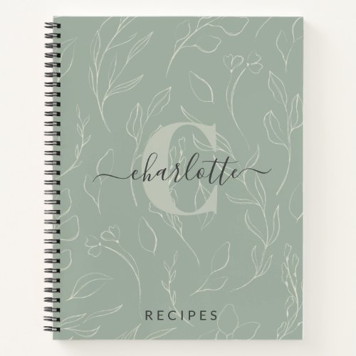 Stylish Rustic Sage Botanical Monogram Recipe Notebook