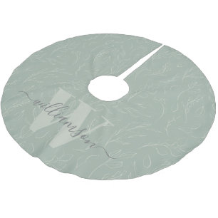 Stylish Rustic Sage Green Botanical Floral Name Brushed Polyester Tree Skirt