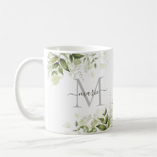 Stylish Rustic Sage Green Botanical Floral Name Coffee Mug