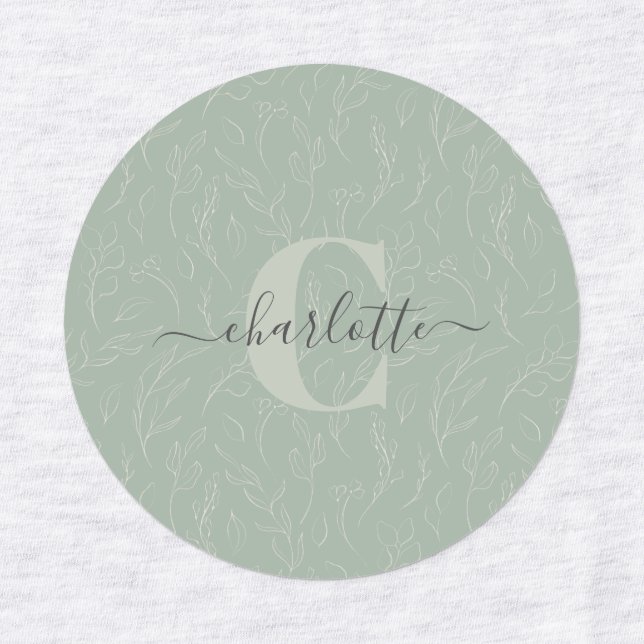 Stylish Rustic Sage Green Botanical Floral Name    Labels (Design 1)