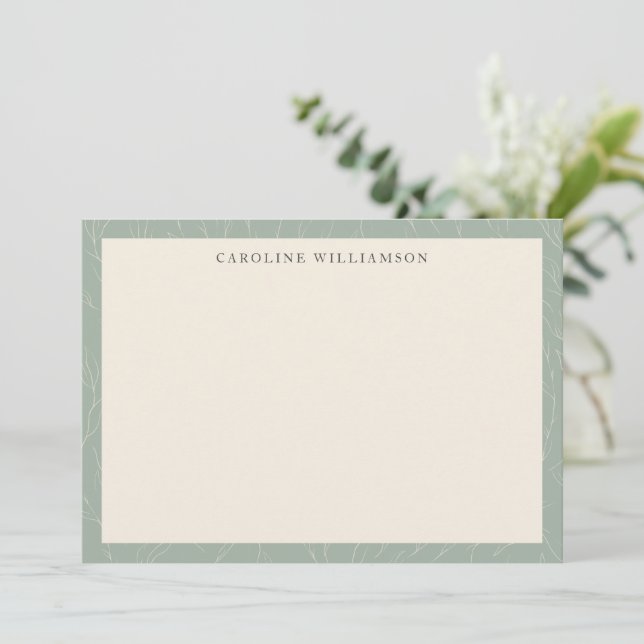Stylish Rustic Sage Green Botanical Personalized   Note Card (Standing Front)