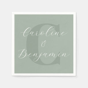 Stylish Rustic Sage Green Monogram Script Name Napkins