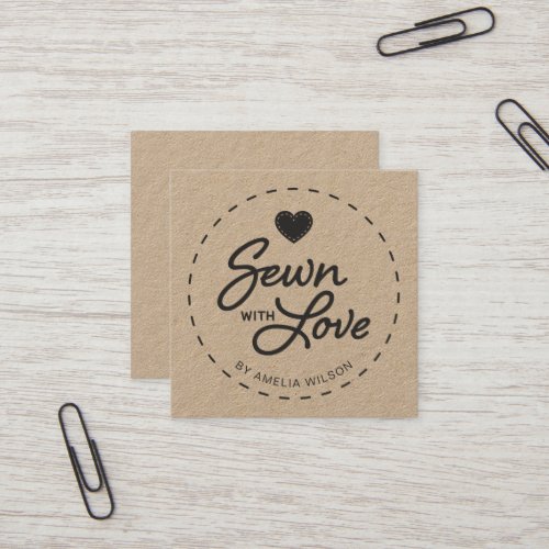 Stylish Rustic Sewn with Love Kraft Square Business Card