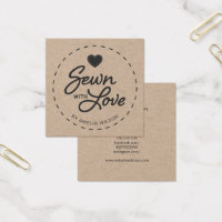 Stylish Rustic Sewn with Love Social Media Kraft Square Business Card
