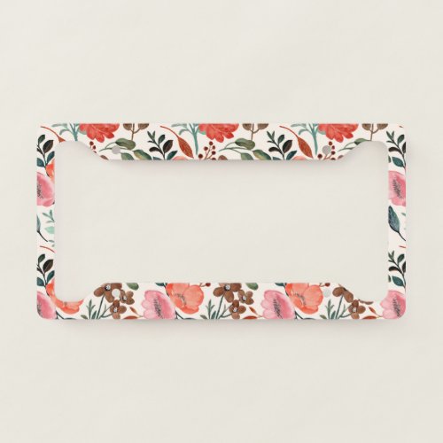 Stylish Rustic Watercolor Floral Farmhouse Pattern License Plate Frame