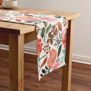 Stylish Rustic Watercolor Floral Farmhouse Pattern Short Table Runner