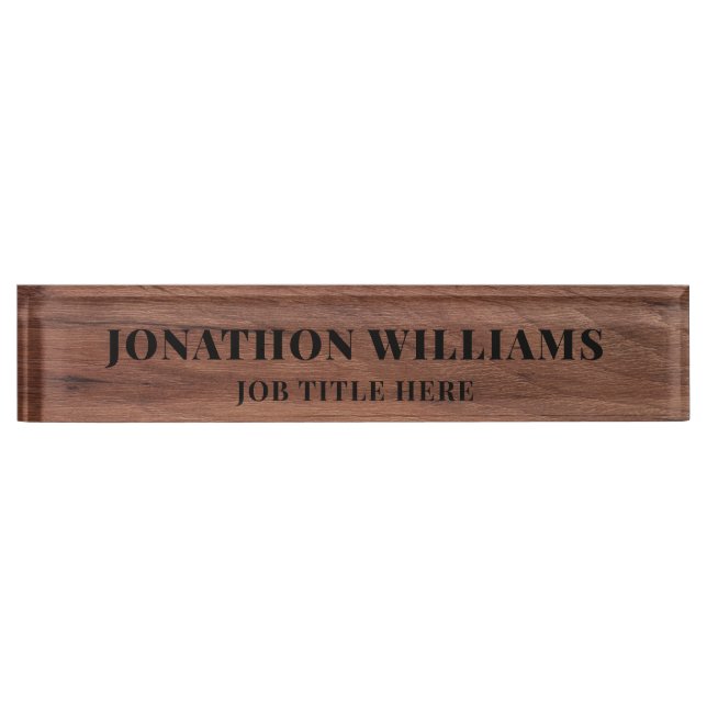 Stylish Rustic Wood  Desk Name Plate (Front)