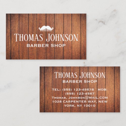 Stylish Rustic Wooden Barber Shop Business Card