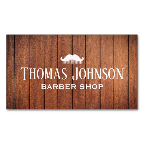 Stylish Rustic Wooden Barber Shop Business Card Magnet