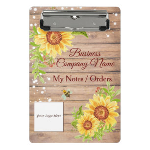 Stylish Rustic Yellow Sunflower Business Mini Clipboard