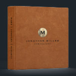 Stylish Sable Brown Leather Gold Monogram 3 Ring Binder<br><div class="desc">Stylish Professional Monogram Brushed Metallic Gold Monogram Emblem Name Title Custom Text Office Aged Sable Brown Leather Print Background Home Office Professional Work 3 ring binder</div>