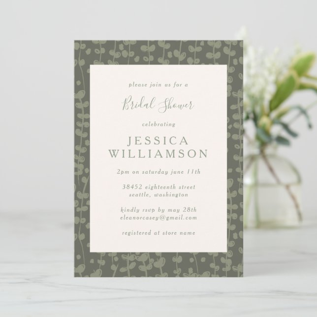 Stylish Sage Botanical Greenery Bridal Shower  Invitation (Standing Front)