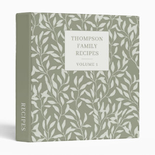 Stylish Sage Botanical Pretty Personalized Recipe 3 Ring Binder