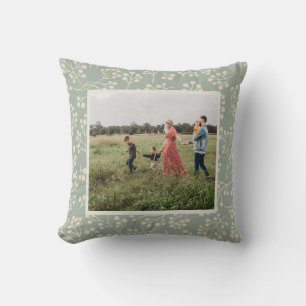 Stylish Sage Floral Modern Farmhouse Custom Photo Throw Pillow