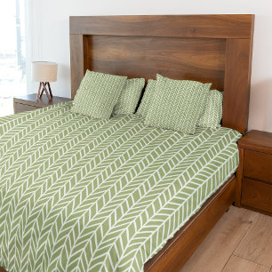 Stylish Sage Green Boho Herringbone Pattern Duvet Cover