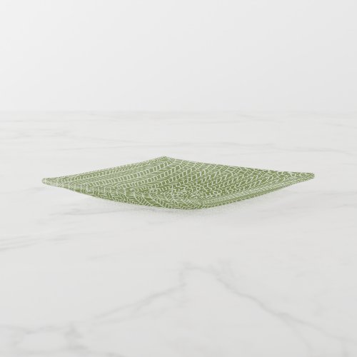 Stylish Sage Green Boho Herringbone Pattern Trinket Tray