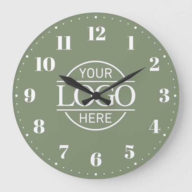 Stylish Sage Green Branded Company Business Logo Large Clock (Front)