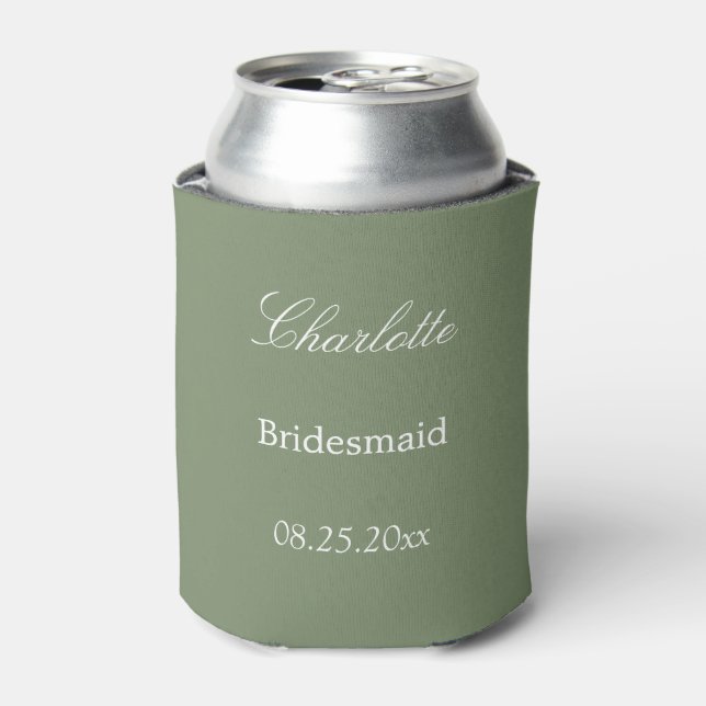 Stylish Sage Green Bridesmaid Favor Can Cooler (Can Front)