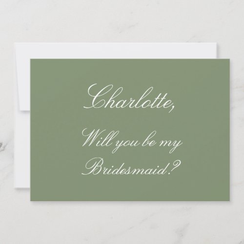 Stylish Sage Green Bridesmaid Proposal Card