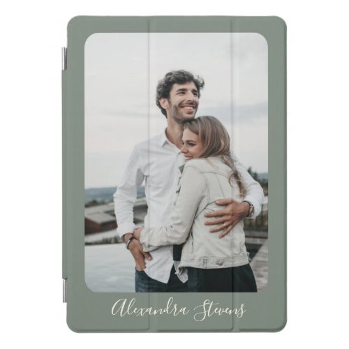 Stylish Sage Green Calligraphy Personalized Photo iPad Pro Cover