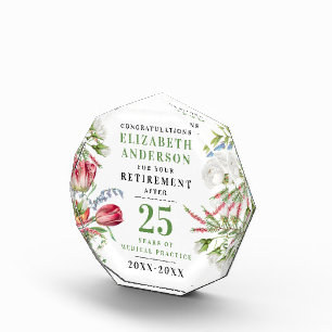 Stylish Sage Green Floral Retirement Celebration Acrylic Award