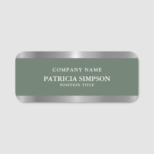 Stylish Sage Green Metallic Silver Modern Elegant Name Tag