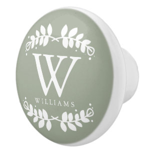 Stylish Sage Green Monogram Ceramic Knob