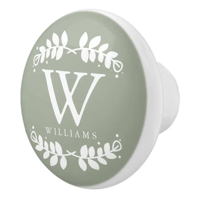 Stylish Sage Green Monogram Ceramic Knob | Zazzle