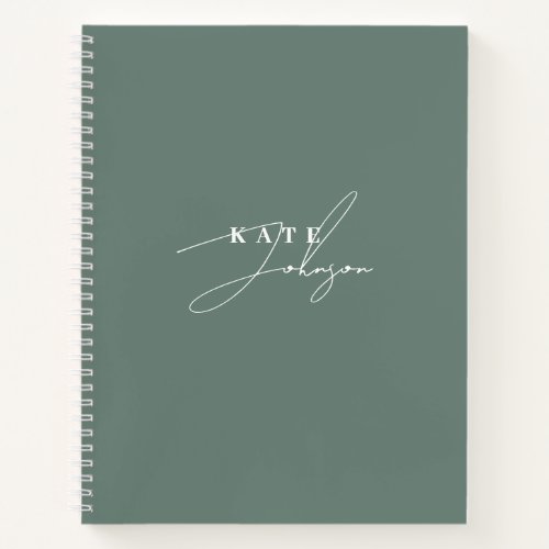 Stylish Sage Green Signature Script Monogram Notebook