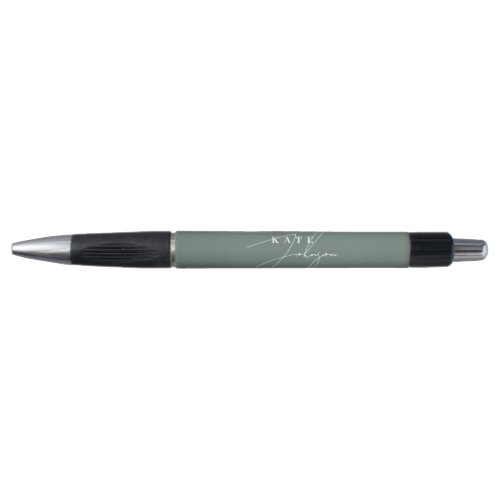 Stylish Sage Green Signature Script Monogram Pen