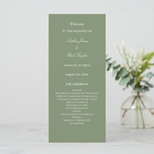 Stylish Sage Green Wedding Program