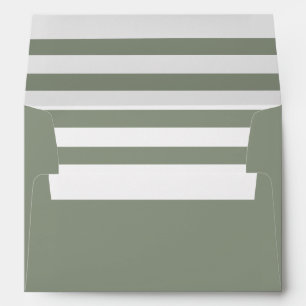 Stylish Sage Green White Striped Wedding Envelope