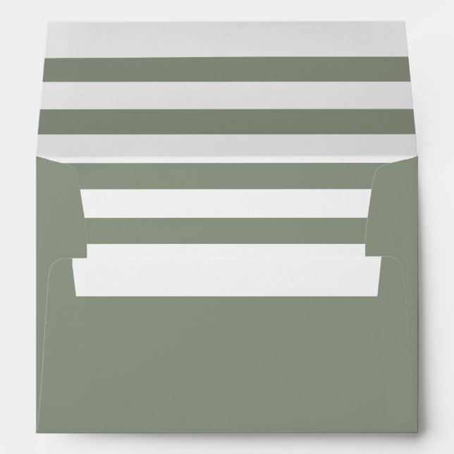 Stylish Sage Green White Striped Wedding Envelope (Back (Bottom))