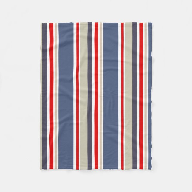 Stylish Sailor Striped Red White Blue Grey Beige Fleece Blanket (Front)