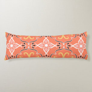 Stylish Salmon Peach Pink Floral Abstract Design Body Pillow