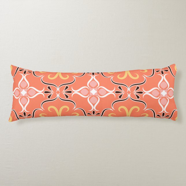 Stylish Salmon Peach Pink Floral Abstract Design Body Pillow (Front)