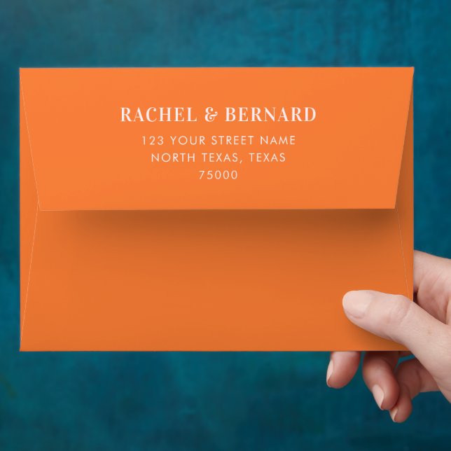 Stylish Salmon Pink & Orange Typography Wedding Envelope (Hand)